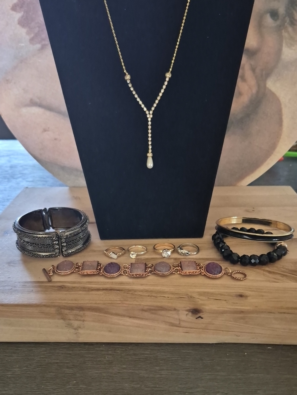 Gold-Tone Y-Shape Pearl Drop Necklace